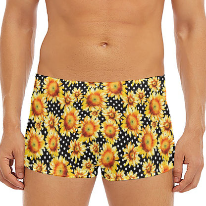 Watercolor Polka Dot Sunflower Print Men's Short Boxer Briefs