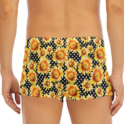 Watercolor Polka Dot Sunflower Print Men's Short Boxer Briefs