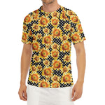 Watercolor Polka Dot Sunflower Print Men's Short Sleeve Rash Guard