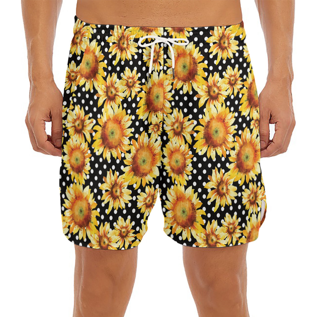 Watercolor Polka Dot Sunflower Print Men's Split Running Shorts