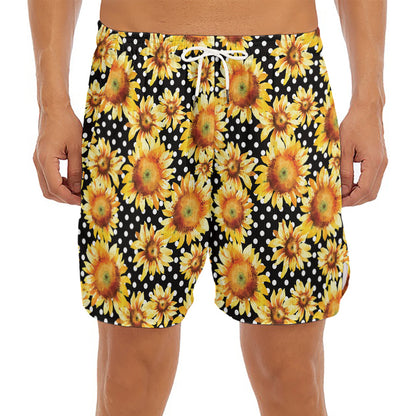 Watercolor Polka Dot Sunflower Print Men's Split Running Shorts