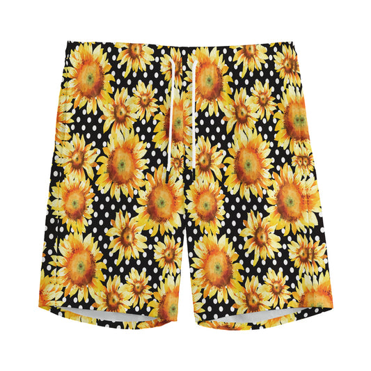 Watercolor Polka Dot Sunflower Print Men's Sports Shorts