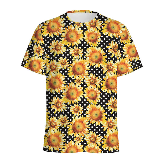 Watercolor Polka Dot Sunflower Print Men's Sports T-Shirt