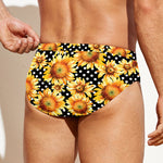 Watercolor Polka Dot Sunflower Print Men's Swim Briefs