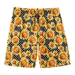 Watercolor Polka Dot Sunflower Print Men's Swim Trunks