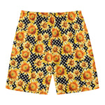 Watercolor Polka Dot Sunflower Print Men's Swim Trunks