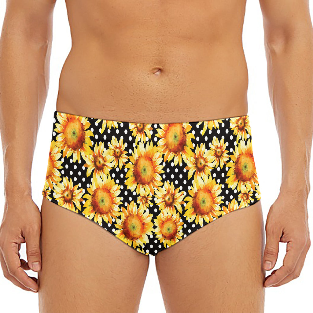 Watercolor Polka Dot Sunflower Print Men's Triangle Swim Briefs