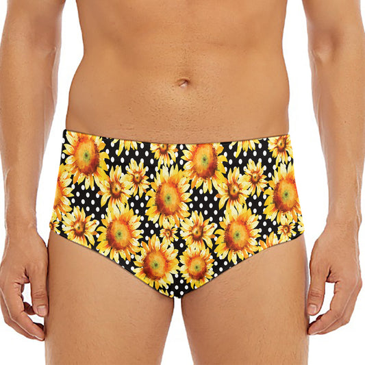 Watercolor Polka Dot Sunflower Print Men's Triangle Swim Briefs