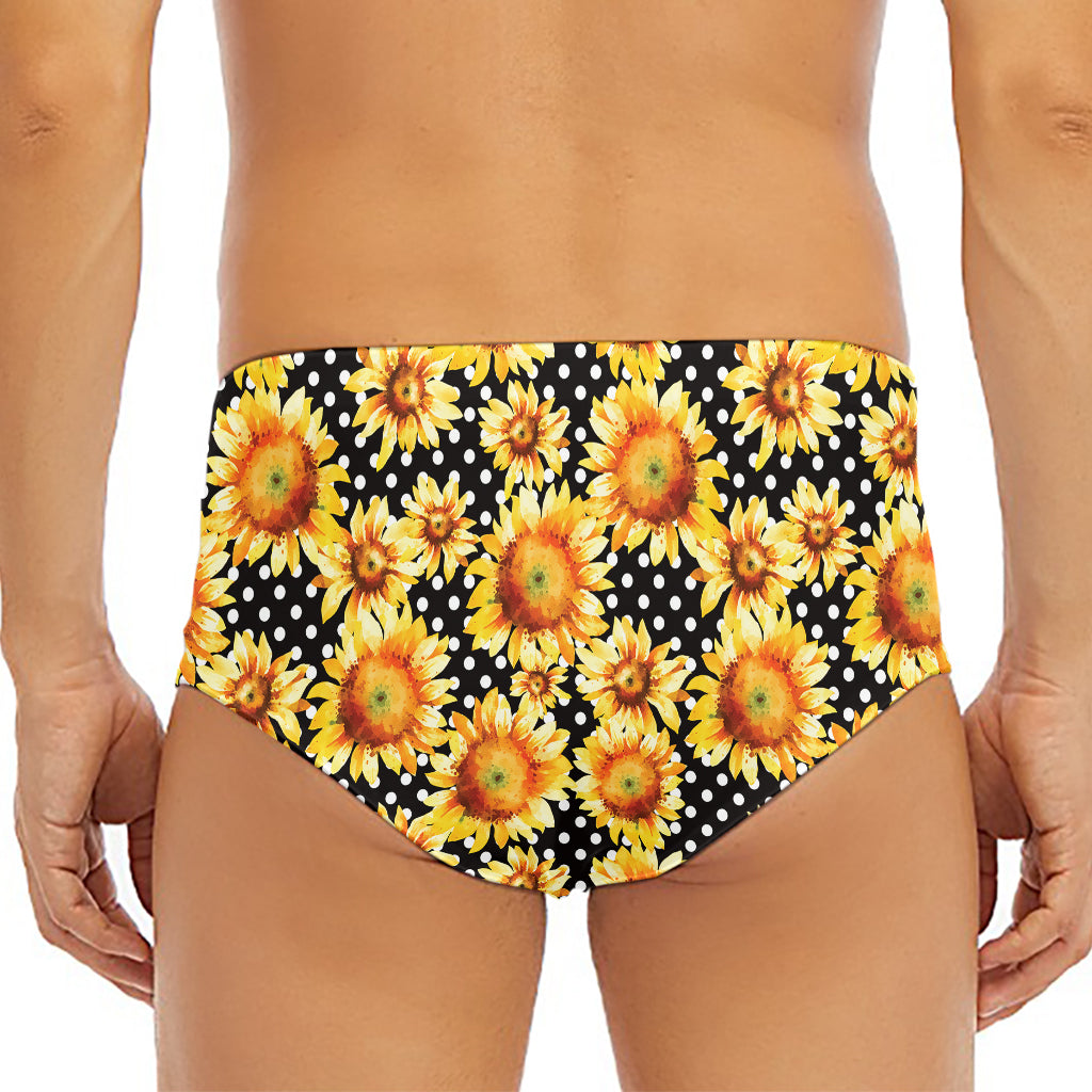 Watercolor Polka Dot Sunflower Print Men's Triangle Swim Briefs