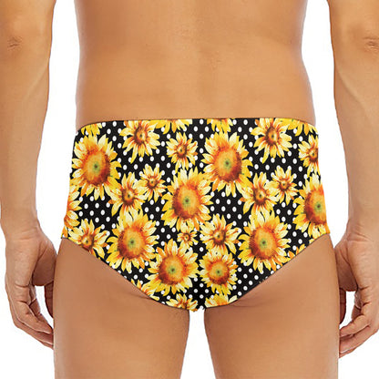 Watercolor Polka Dot Sunflower Print Men's Triangle Swim Briefs