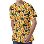Watercolor Polka Dot Sunflower Print Men's Velvet T-Shirt