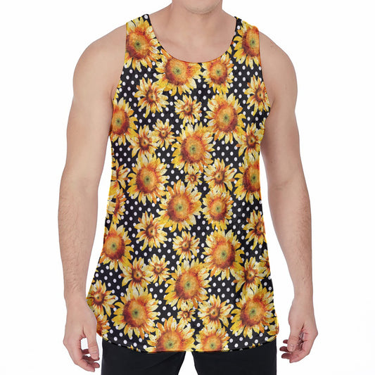 Watercolor Polka Dot Sunflower Print Men's Velvet Tank Top