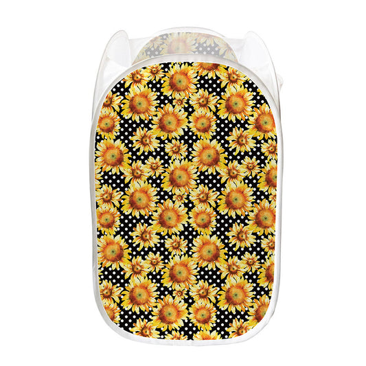 Watercolor Polka Dot Sunflower Print Mesh Laundry Hamper