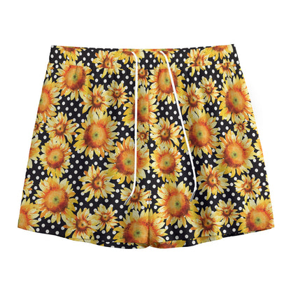 Watercolor Polka Dot Sunflower Print Mesh Shorts