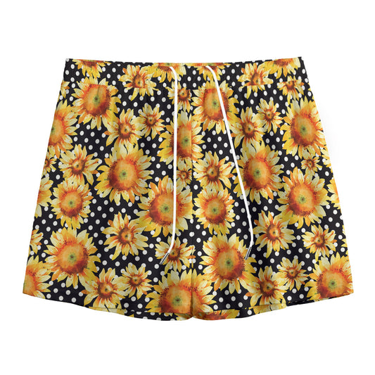 Watercolor Polka Dot Sunflower Print Mesh Shorts