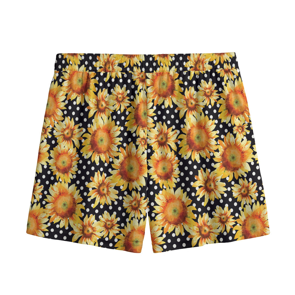 Watercolor Polka Dot Sunflower Print Mesh Shorts