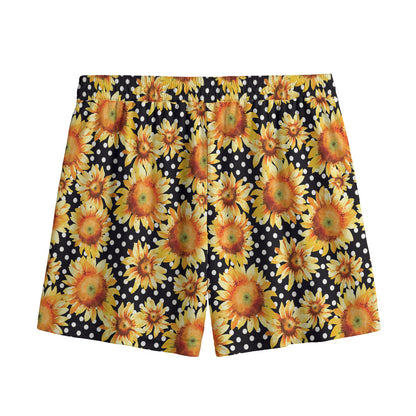 Watercolor Polka Dot Sunflower Print Mesh Shorts