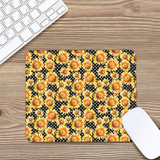 Watercolor Polka Dot Sunflower Print Mouse Pad