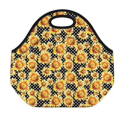 Watercolor Polka Dot Sunflower Print Neoprene Lunch Bag