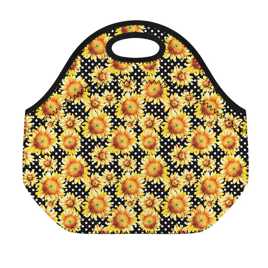 Watercolor Polka Dot Sunflower Print Neoprene Lunch Bag