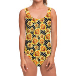 Watercolor Polka Dot Sunflower Print One Piece Swimsuit