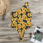 Watercolor Polka Dot Sunflower Print One Shoulder Bodysuit