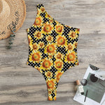 Watercolor Polka Dot Sunflower Print One Shoulder Bodysuit