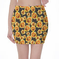 Watercolor Polka Dot Sunflower Print Pencil Mini Skirt