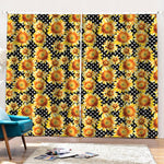 Watercolor Polka Dot Sunflower Print Pencil Pleat Curtains