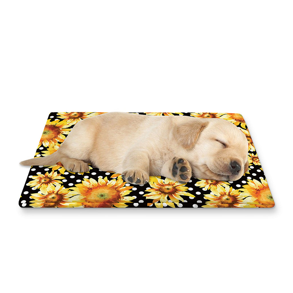 Watercolor Polka Dot Sunflower Print Pet Cooling Mat Cover