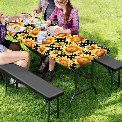 Watercolor Polka Dot Sunflower Print Picnic Table Cover