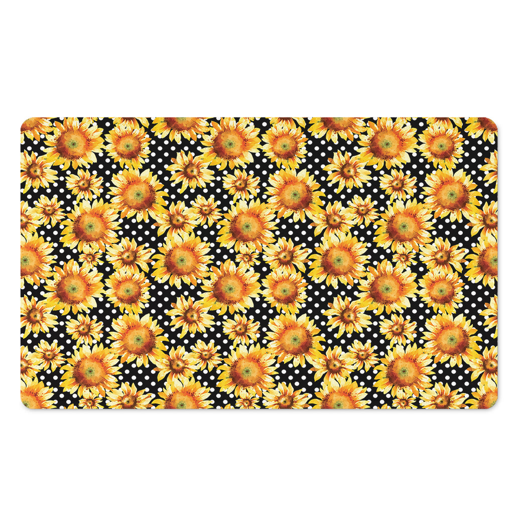 Watercolor Polka Dot Sunflower Print Polyester Doormat