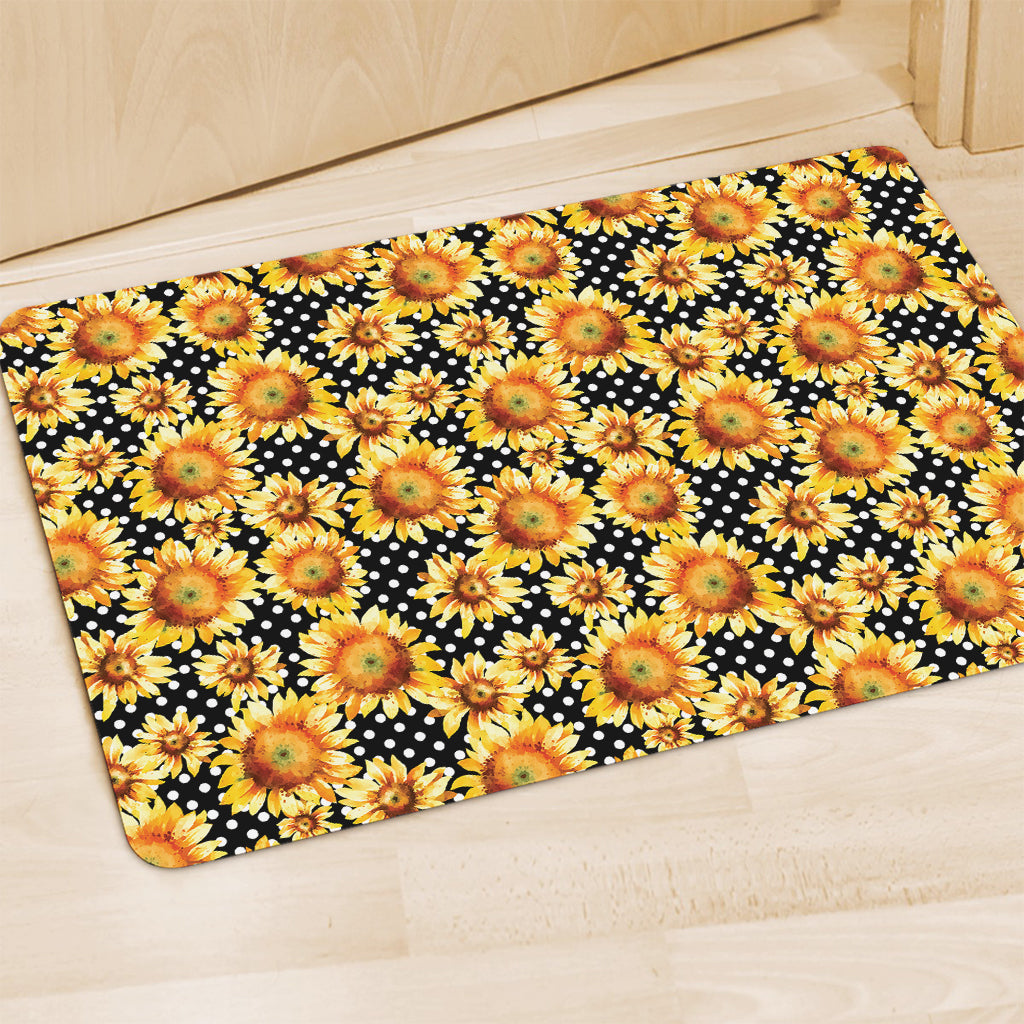Watercolor Polka Dot Sunflower Print Polyester Doormat