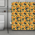 Watercolor Polka Dot Sunflower Print Polyester Shower Curtain