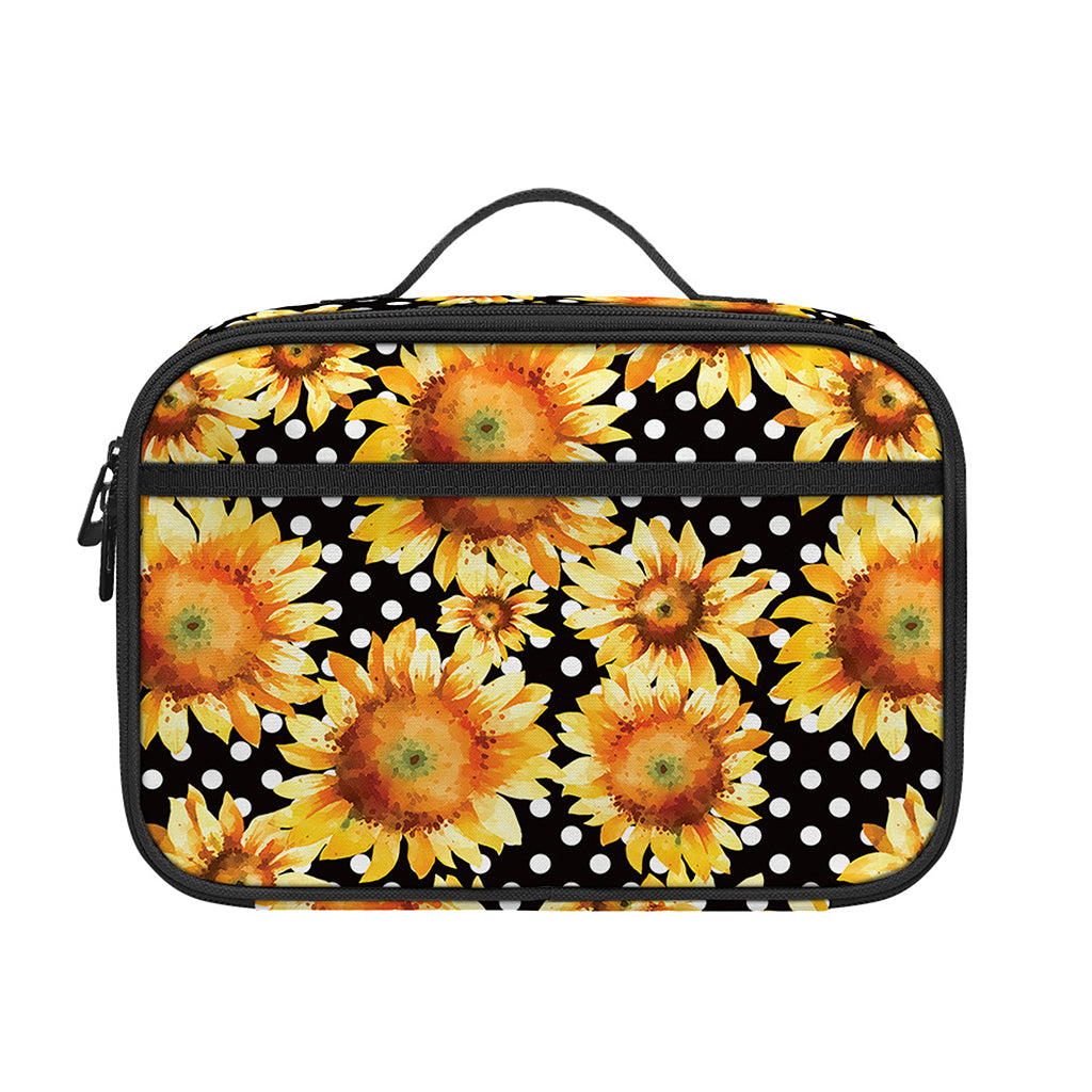 Watercolor Polka Dot Sunflower Print Portable Lunch Bag