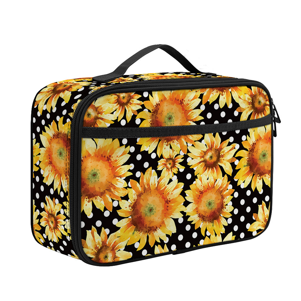 Watercolor Polka Dot Sunflower Print Portable Lunch Bag