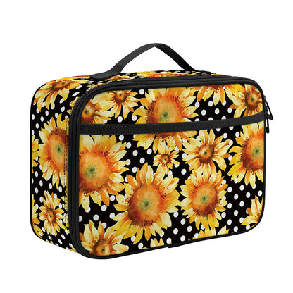 Watercolor Polka Dot Sunflower Print Portable Lunch Bag