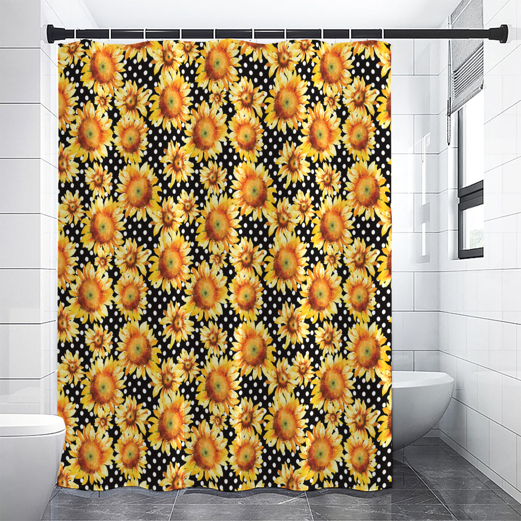 Watercolor Polka Dot Sunflower Print Premium Shower Curtain