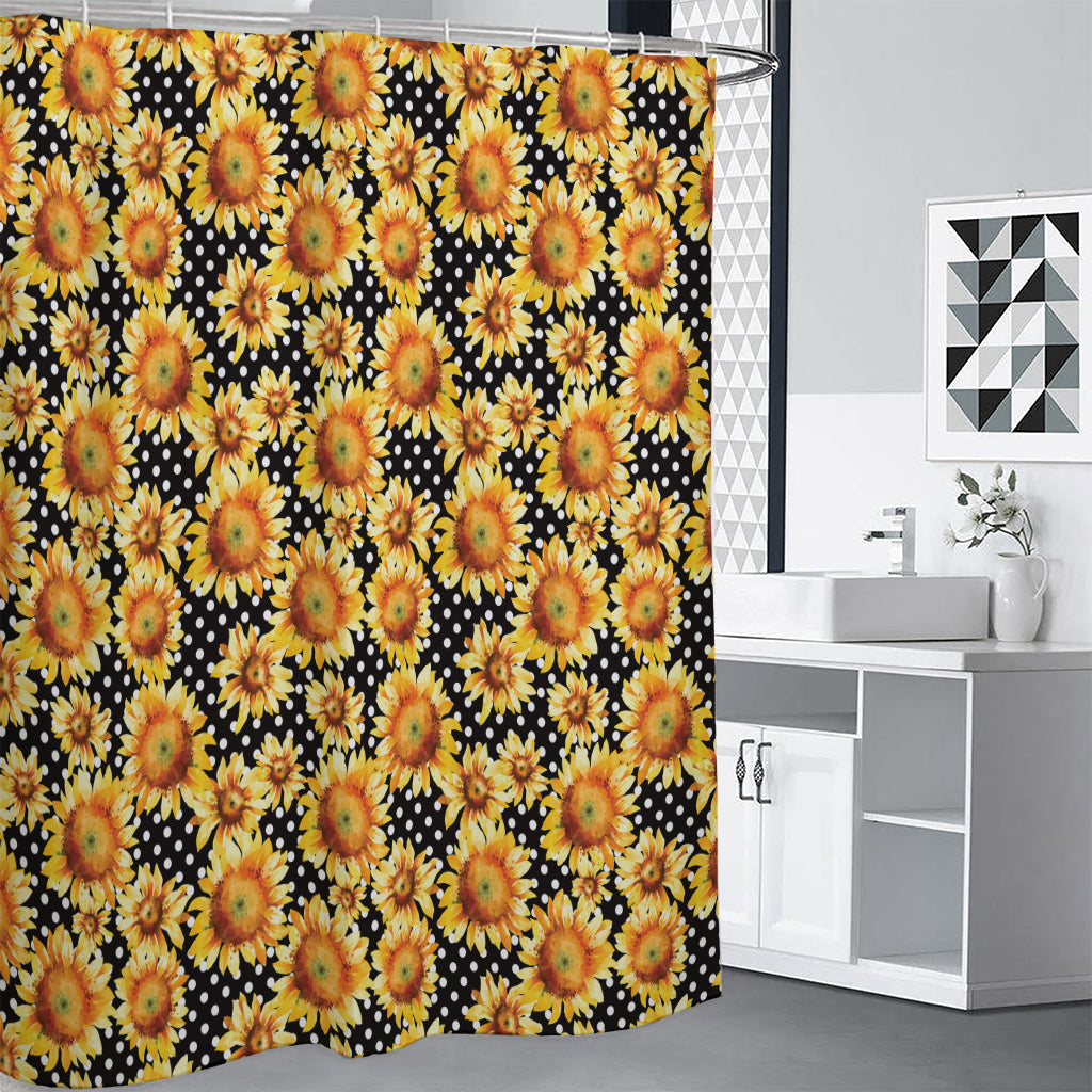 Watercolor Polka Dot Sunflower Print Premium Shower Curtain