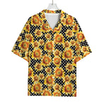 Watercolor Polka Dot Sunflower Print Rayon Hawaiian Shirt