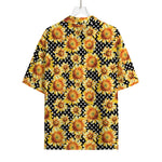 Watercolor Polka Dot Sunflower Print Rayon Hawaiian Shirt