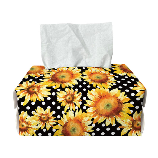 Watercolor Polka Dot Sunflower Print Rectangle Tissue Box Cover