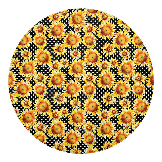 Watercolor Polka Dot Sunflower Print Round Blanket
