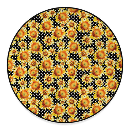 Watercolor Polka Dot Sunflower Print Round Floor Mat