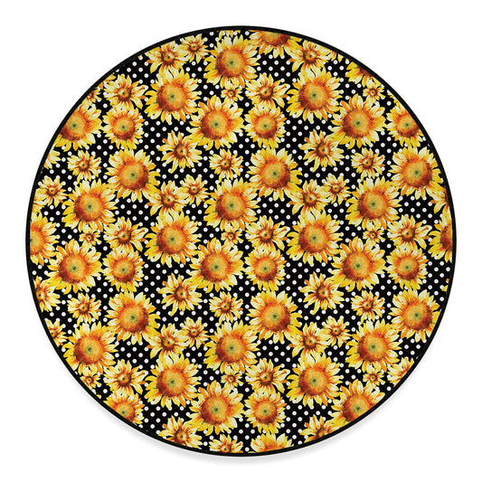 Watercolor Polka Dot Sunflower Print Round Floor Mat