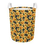 Watercolor Polka Dot Sunflower Print Round Laundry Basket