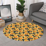 Watercolor Polka Dot Sunflower Print Round Rug