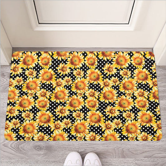 Watercolor Polka Dot Sunflower Print Rubber Doormat