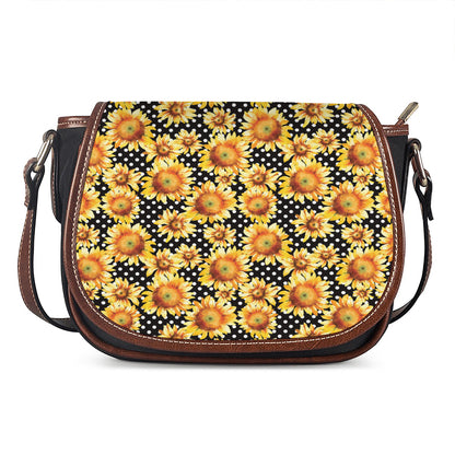 Watercolor Polka Dot Sunflower Print Saddle Bag