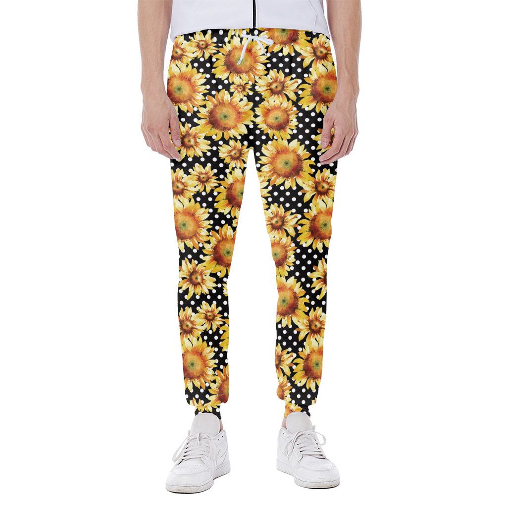 Watercolor Polka Dot Sunflower Print Scuba Joggers